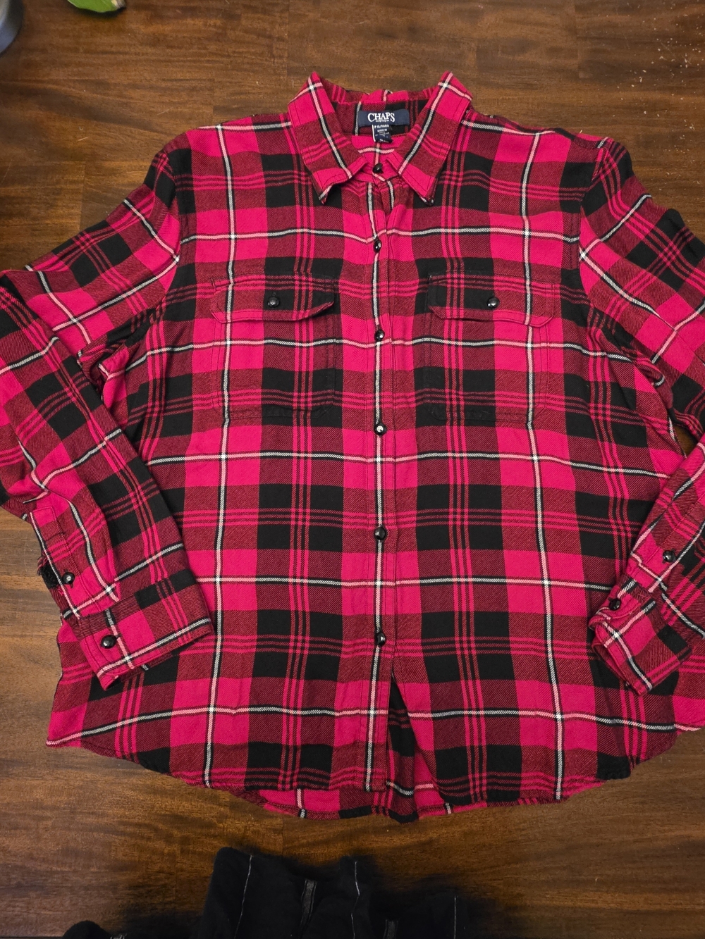 Chaps Red & Black Plaid Long Sleeve Button Up Shirt Petite XL